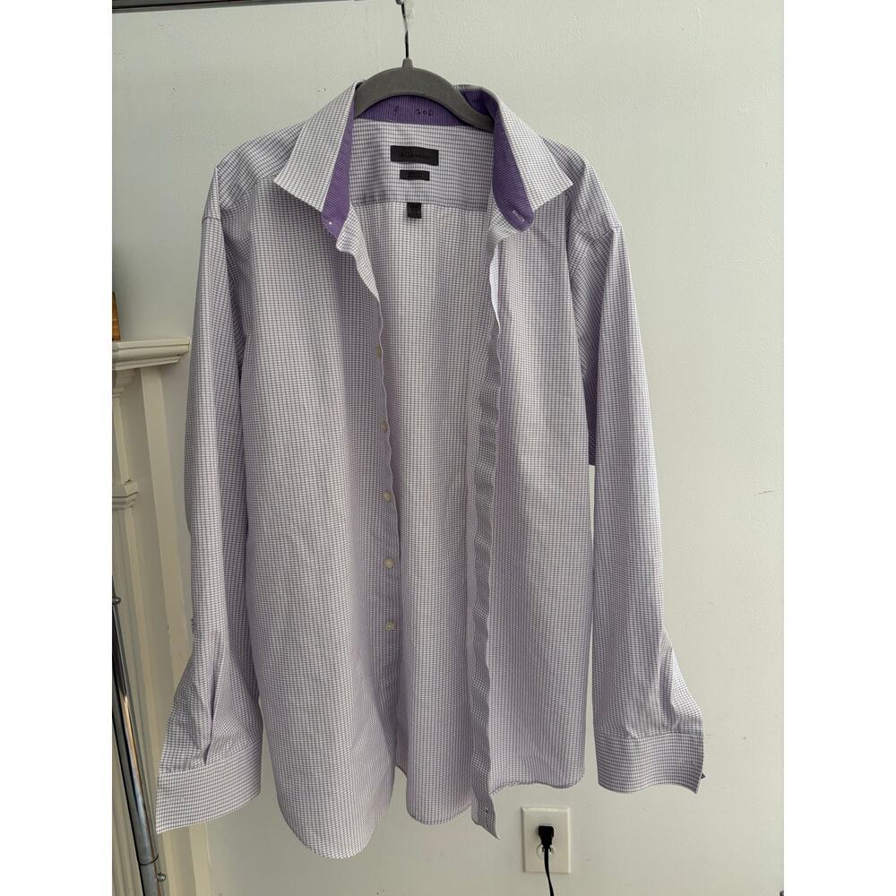 Calvin Klein Slim Fit Non Iron Dress Shirt Purple Check Button Up - Picture 4 of 9